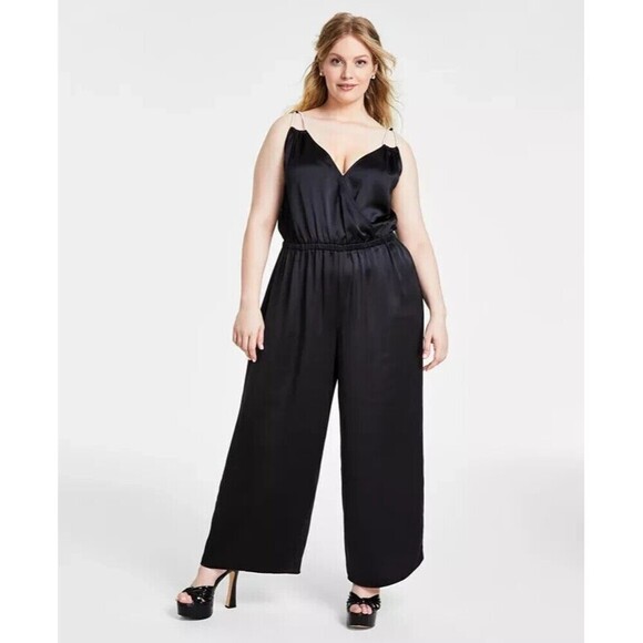 Michael Michael Kors Women's Plus Size Rhinestone-Strap Jumpsuit Black 1X - Picture 1 of 9
